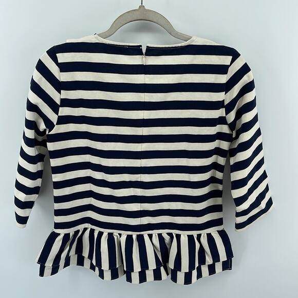 J. Crew striped scoop neck asymmetrical ruffle peplum hem 3/4 sleeve top sz XS - Picture 6 of 6
